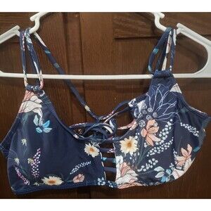 Beachsissi Bikini Top, Blue Tropical Print, Size Large, So Cute and NWT!